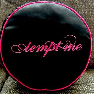 SATIN PILLOW BLACK WITH SEXY “TEMPT ME” EMBROIDERED IN PINK ON FRONT